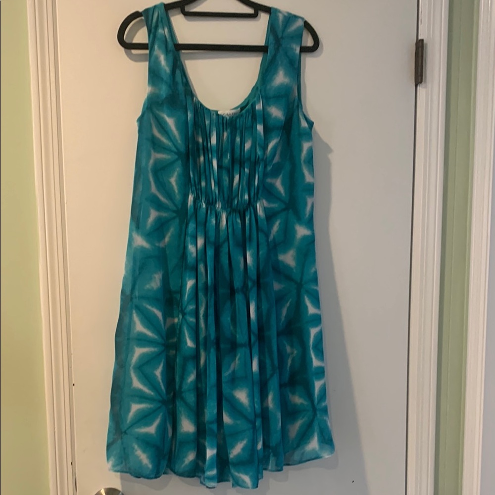 Calvin Klein Teal and White Patterned Dress